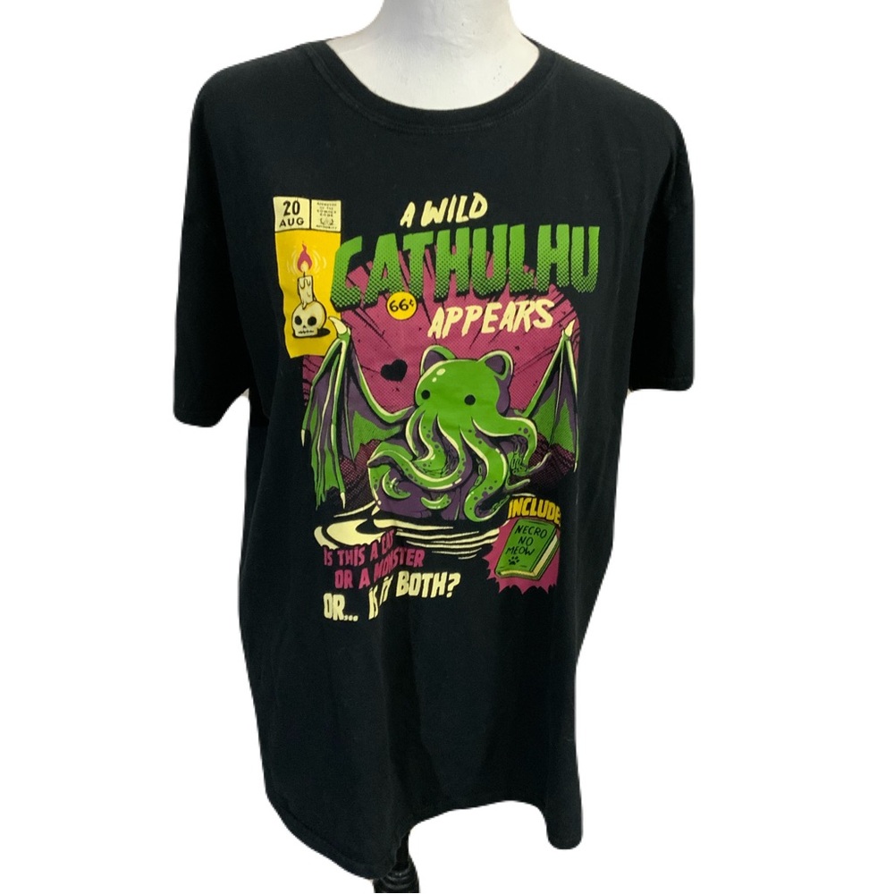 Black Matter Black Graphic Tee with Green Cathulhu and Purple-Yellow Accents